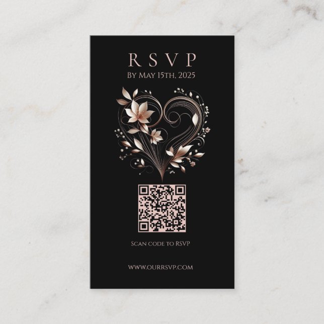 Modern Wedding RSVP QR code-Flowers with a Heart Visitkort (Framsida)