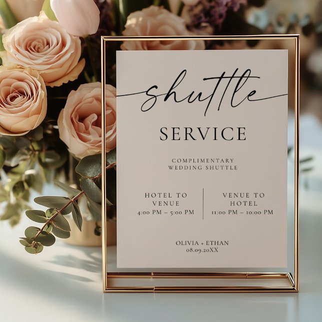 Modern Wedding Shuttle Service Sign Poster (Wedding Shuttle Sign)