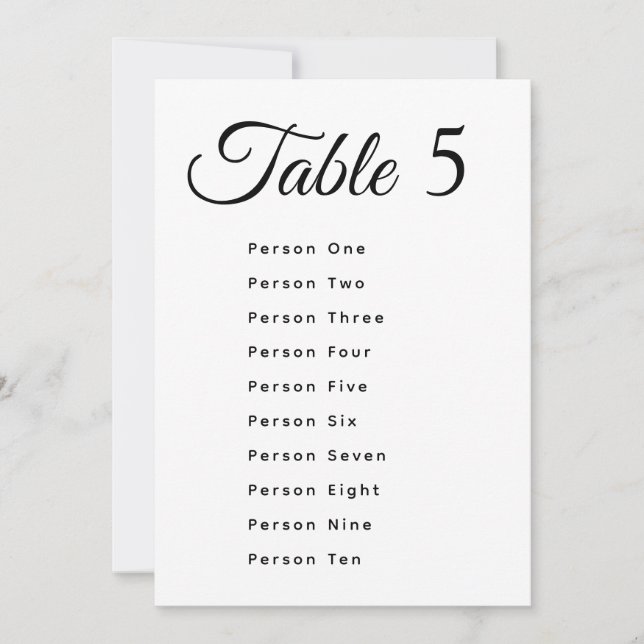 Modern Wedding Table Number Seating Chart Cards (Framsida)