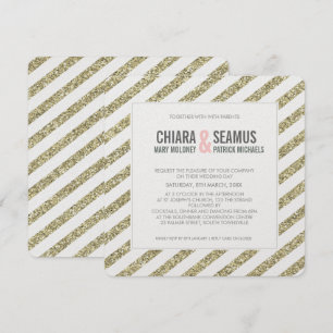 MODERN WEDING INVITATION glitter rand mjuka guld Inbjudningar