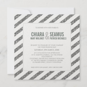 MODERN WEDING INVITATION glitter rand silver Inbjudningar