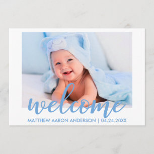 Modern Welcome Nyfödd bebis Boy Blue Card Meddelande