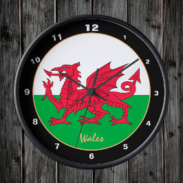 Modern Welsh Flagga, trendig Wales Home / design Rund Klocka