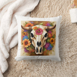Modern Western Cow Skull med blommor Dekorativ kud Kudde