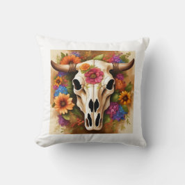 Modern Western Cow Skull med blommor Dekorativ kud Kudde