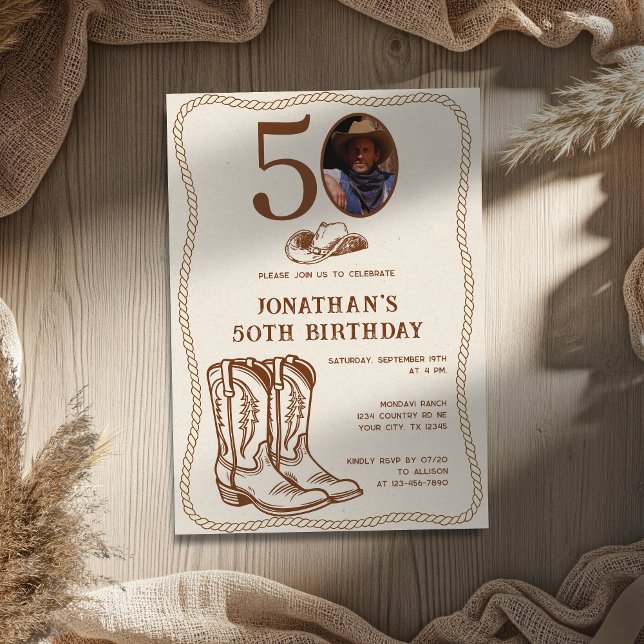 Modern Western Cowboy Boots 40 50 Photo Birthday Inbjudningar (Skapare uppladdad)