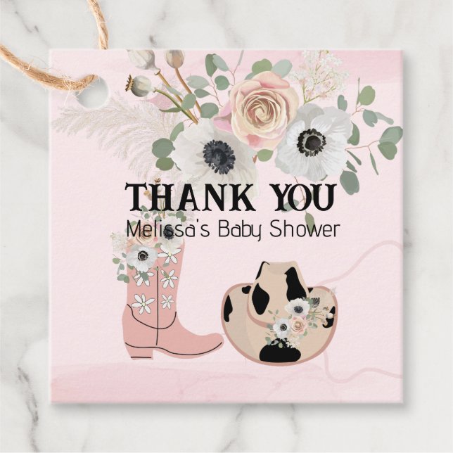 Modern Western Cowgirl Rosa Boots Hat Anpassningsb Gåvor Etiketter (Framsida)