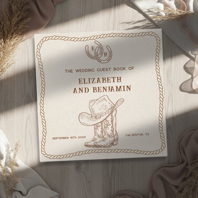 Modern Western Horseshoe Initials Cowboy Wedding Gästböcker (Skapare uppladdad)
