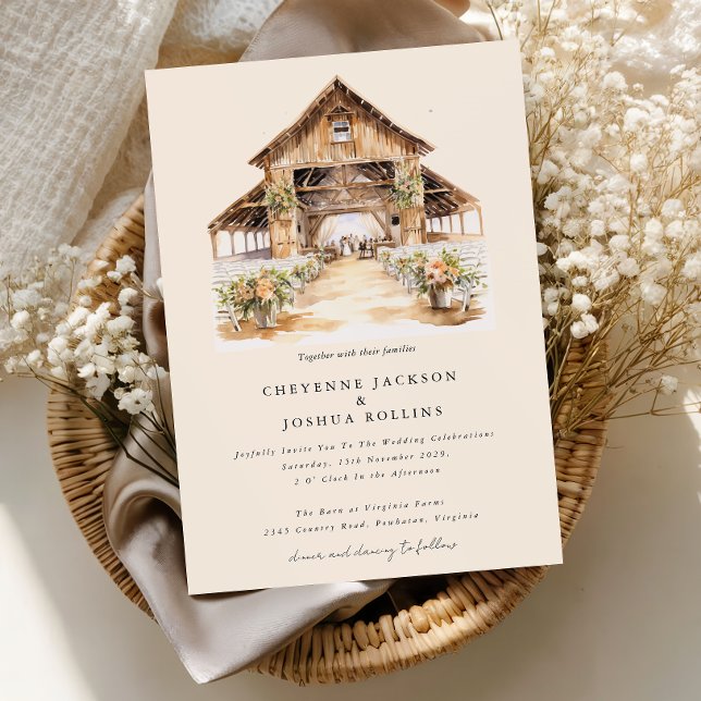 Modern Western inbjudan till  bröllop (Modern Western Barn Wedding Invitation)