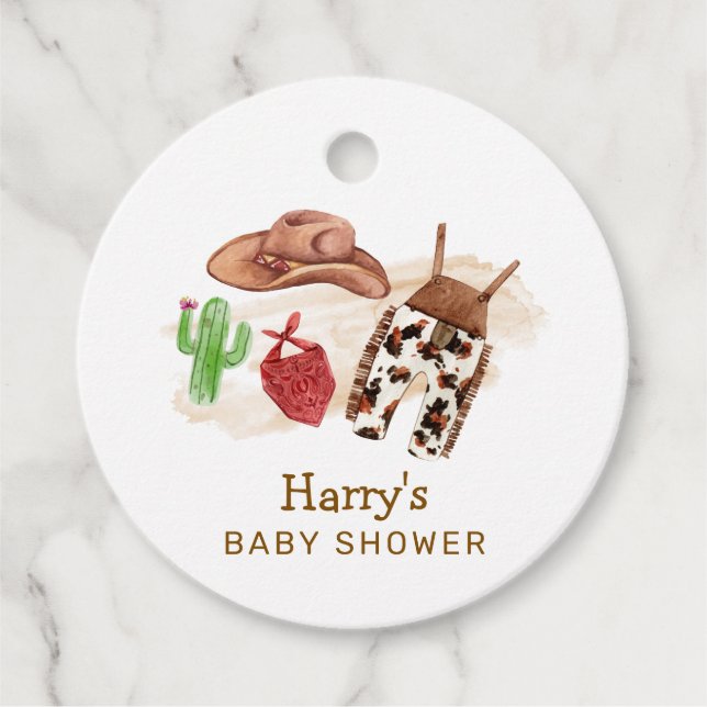Modern Western ökenaktus Cowboybabyskåda Gåvor Etiketter (Framsida)
