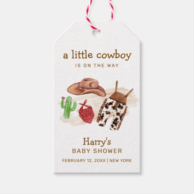 Modern Western ökenaktus Cowboybabyskåda Presentetikett (Framsidan)