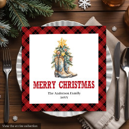 Modern Western Red Black Check Paper Napkins Pappersservett