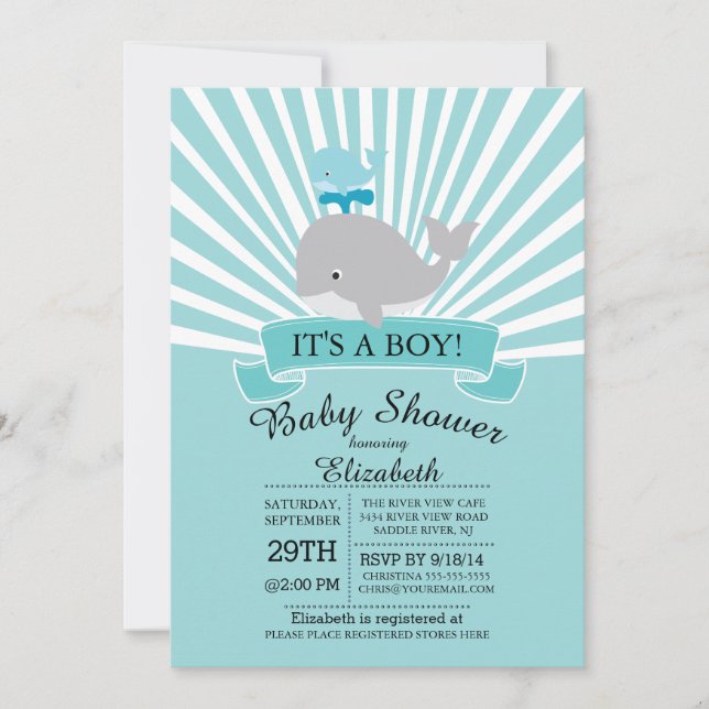Modern Whale Boys Baby Shower-inbjudan Inbjudningar (Framsida)