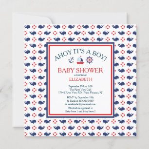 Modern Whale Nautical Boy Baby Shower-inbjudan Inbjudningar