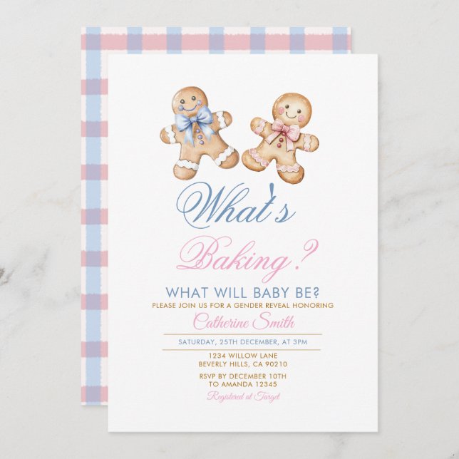 Modern What’s Baking Gingerbread Gender Reveal Inbjudningar (Fram/baksida)