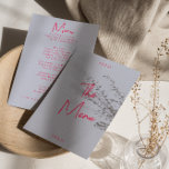 Modern Whimsic Colorful Bright Retro Bröllop Meny<br><div class="desc">En färglös funky,  modern,  smart bröllop-middagsmeny. Med chic-malldesign för boho vintage periwinkle-bakgrund och smart rosa-typografi och handskriven meny vid rosa. Perfekt och matchning med hela den vita,  handskrivna svit vibe.</div>