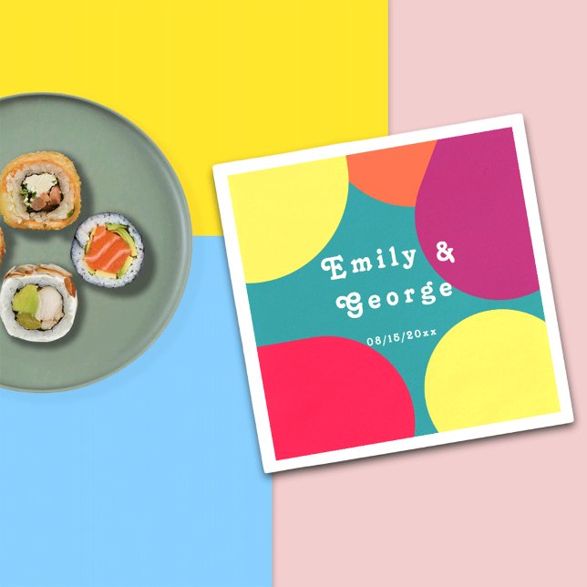 Modern Whimsic Colorful Groovy Abstrakt Bröllop Pappersservett (Skapare uppladdad)