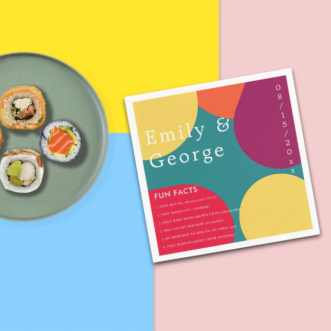 Modern Whimsic Colorful Groovy Roligt Facts Bröllo Pappersservett (Skapare uppladdad)