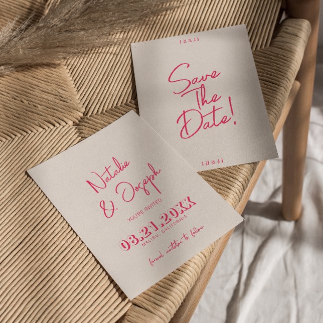 Modern Whimsic Rosa Bright Retro Trendig Bröllop Spara Datumet (Skapare uppladdad)