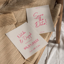 Modern Whimsic Rosa Bright Retro Trendig Bröllop Spara Datumet