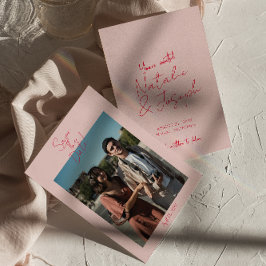 Modern Whimsic Rosa Red Retro Photo Bröllop Spara Datumet