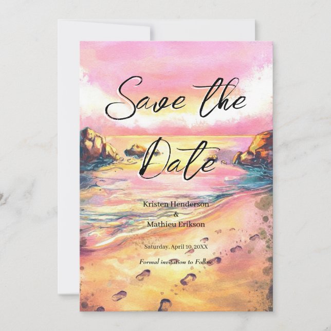 Modern Whimsical Beach Wedding Spara Datumet (Framsida)
