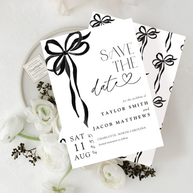 Modern Whimsical Black Bow Script Save the Date Inbjudningar (Skapare uppladdad)