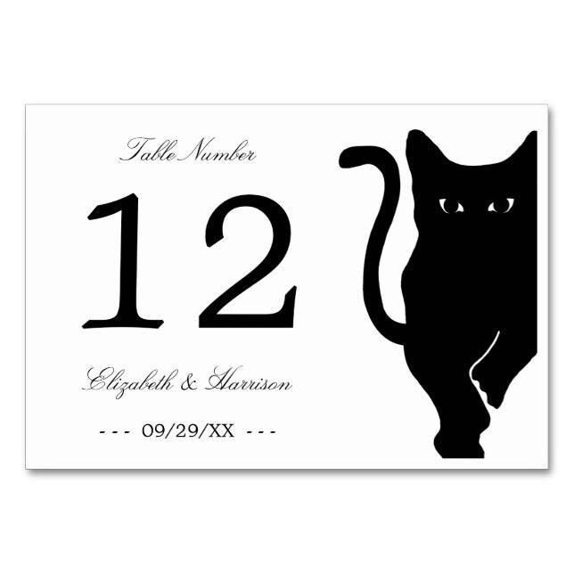Modern Whimsical Black Cat Bröllop Bordsnummer (Framsidan)
