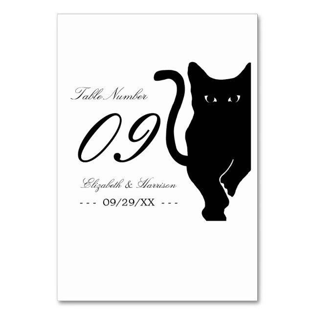 Modern Whimsical Black Cat Bröllop Bordsnummer (Framsidan)