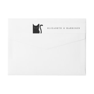 Modern Whimsical Black Cat Bröllop Etikettband