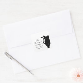 Modern Whimsical Black Cat Bröllop Fyrkantigt Klistermärke