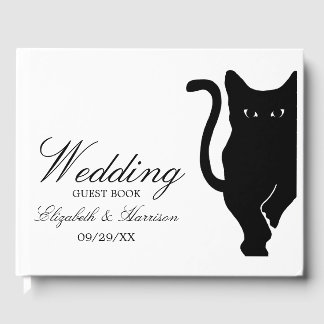 Modern Whimsical Black Cat Bröllop Gästböcker