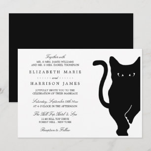 Modern Whimsical Black Cat Bröllop Inbjudningar