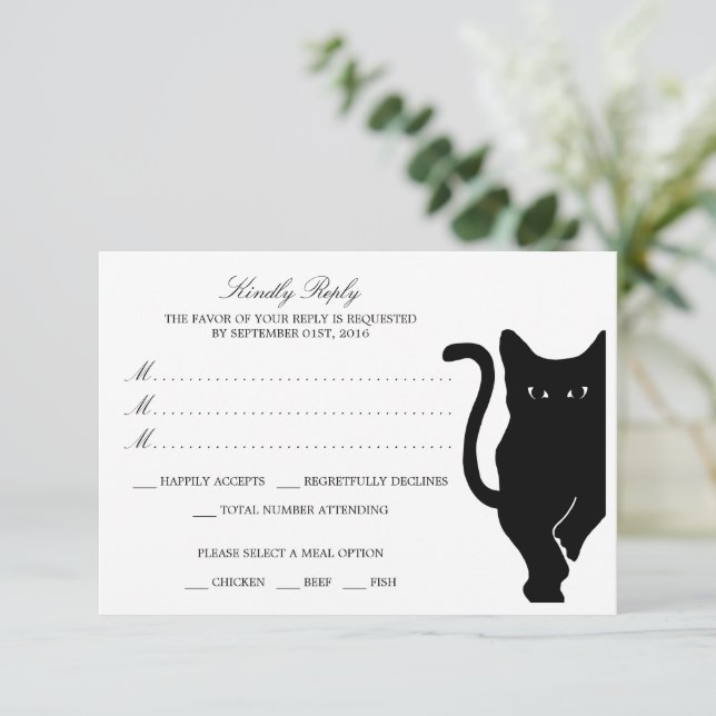 Modern Whimsical Black Cat Bröllop OSA Kort (Stående Fram)