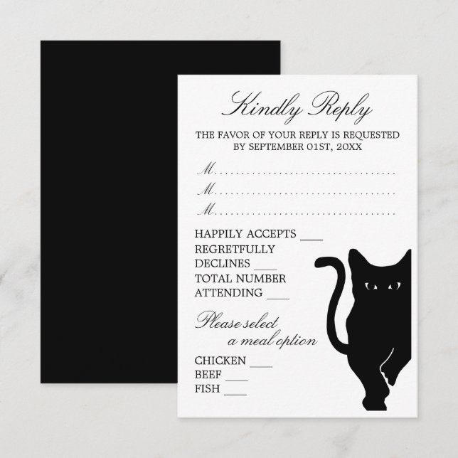 Modern Whimsical Black Cat Bröllop OSA Kort (Fram/baksida)