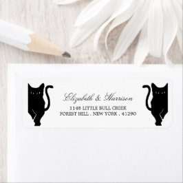 Modern Whimsical Black Cat Bröllop Returadress Etikett