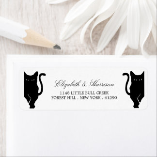 Modern Whimsical Black Cat Bröllop Returadress Etikett