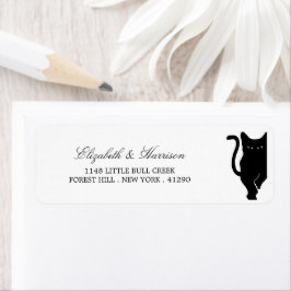 Modern Whimsical Black Cat Bröllop Returadress Etikett