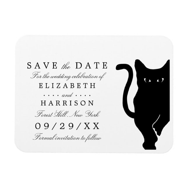 Modern Whimsical Black Cat Bröllop spara datum Magnet (Horisontell)