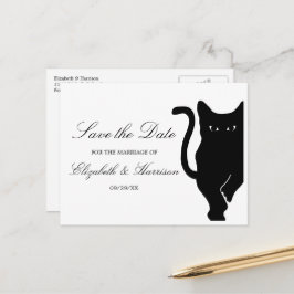 Modern Whimsical Black Cat Bröllop spara datum Meddelande Vykort
