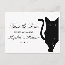 Modern Whimsical Black Cat Bröllop spara datum Meddelande Vykort