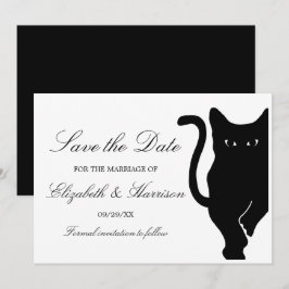 Modern Whimsical Black Cat Bröllop Spara Datumet