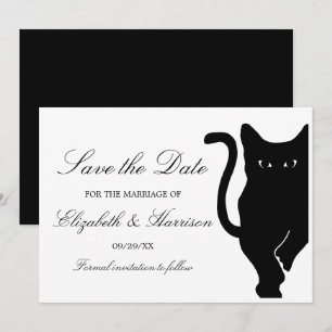 Modern Whimsical Black Cat Bröllop Spara Datumet