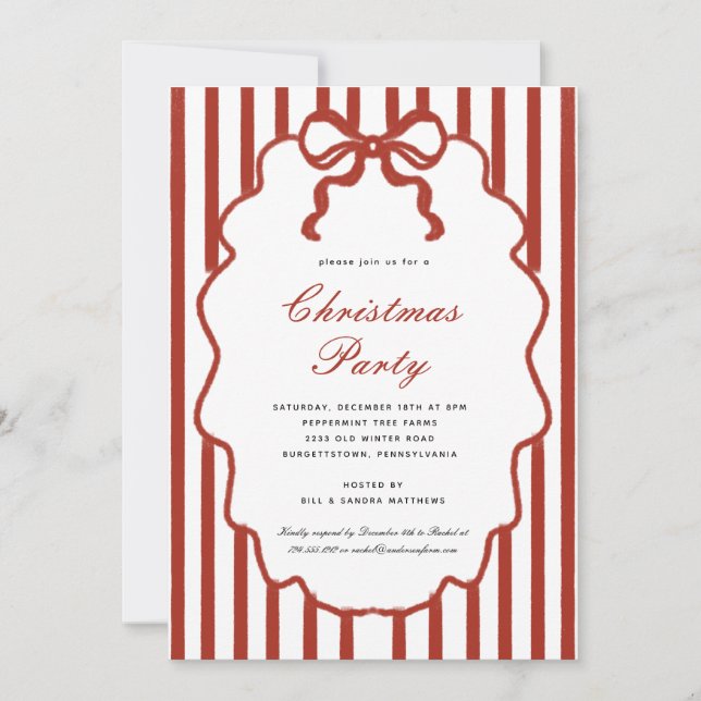 Modern Whimsical  Bow Illustrated Christmas Party  Inbjudningar (Framsida)