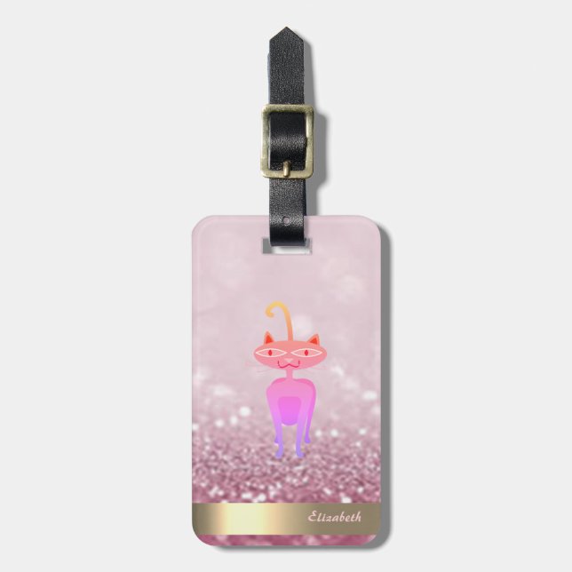 Modern Whimsical Cat Glitter Bokeh - Personlig Bagagebricka (Vertikal Framsida)