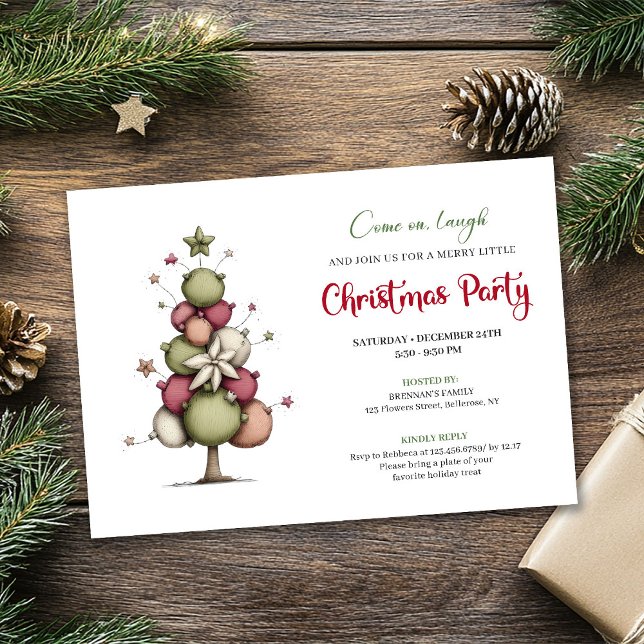 Modern Whimsical Christmas Tree Party Invitation Inbjudningar (Modern Whimsical Christmas Tree Party Invitation)