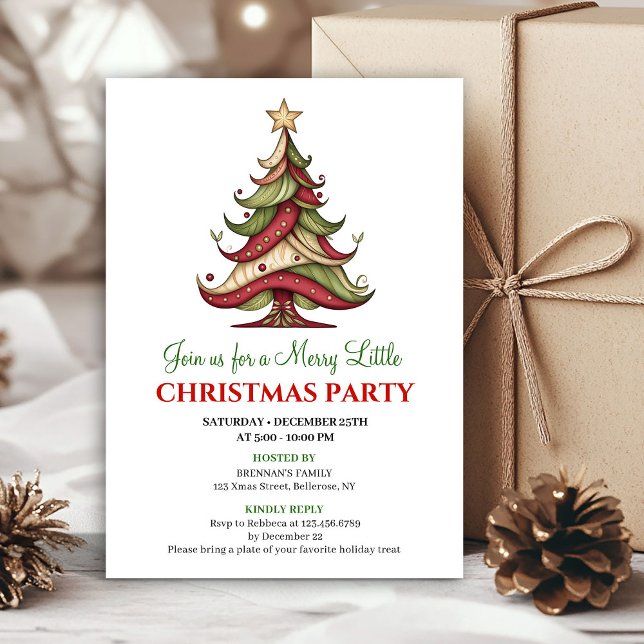 Modern whimsical Christmas tree party invitation Inbjudningar (Modern whimsical Christmas tree party invitation)