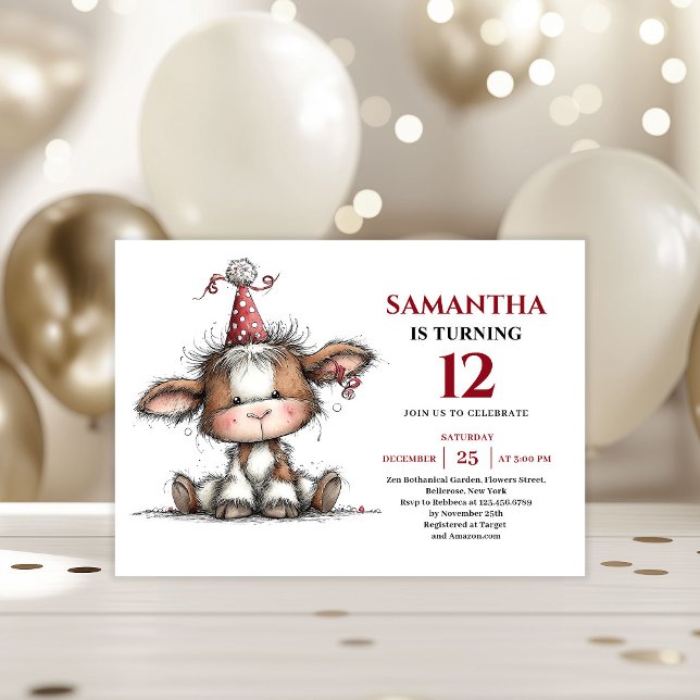 Modern whimsical cow animals design kids birthday inbjudningar (Modern whimsical animals design kids birthday invitation

)