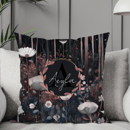 Modern Whimsical Elegant Wildblommor Monogram Kudde