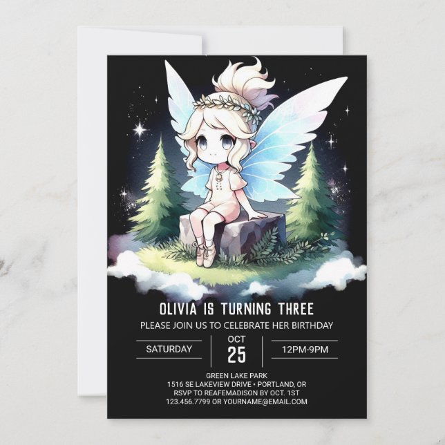Modern Whimsical Fairy Birthday Inbjudningar (Framsida)